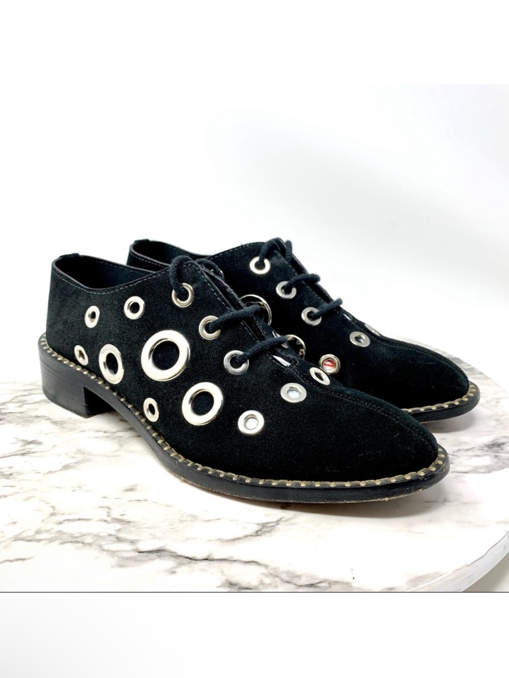 Proenza Schouler Eyelet Black Suede Brogues 38 Edgy Alt Avant Garde Lagenlook